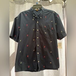 Men's Navy Short Sleeve Shirt with Embroidered lobster and corn stitching